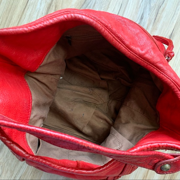 Anthropologie TANO Bright Red Leather Boho Slouch Purse - Large Size Bag - Picture 7 of 11